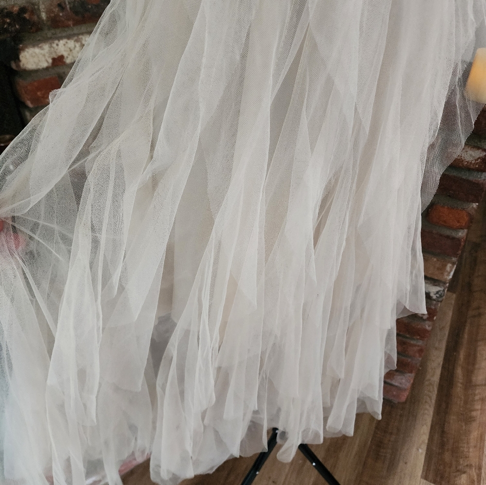 Lollita Cream Tulle Maxi Dress Crochet Bodice Boho Cottagecore Bridal Ethereal - Picture 15 of 15